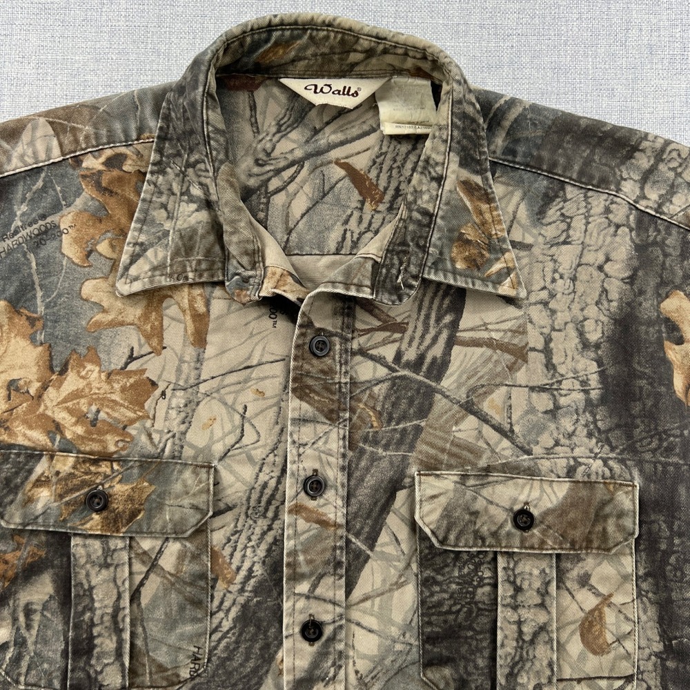 VTG Walls Button Up Shirt Men XL Brown Camo Realtree Hardwoods Hunting Workwear - Picture 4 of 12